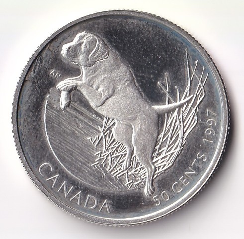 Canada, 50 cents coin, with a labrador