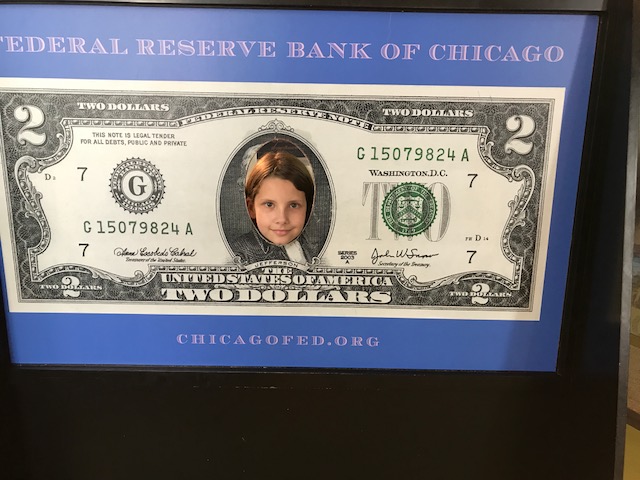 Emily as 2 Dollar bill