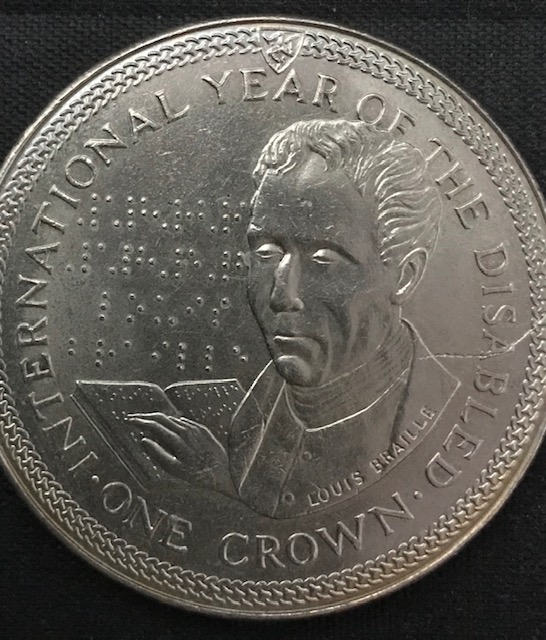 Isle of Man 1 Crown, first braille coin